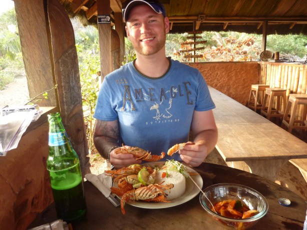 Can't beat a huge portion of lobster and beer for $12 (Stumble Inn, Elmina, Ghana)